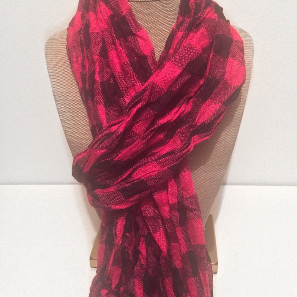 Pink and Black Flannel Print Scarf